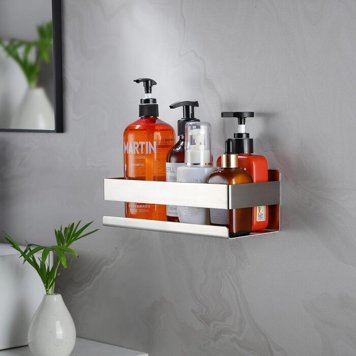 Підставка для душу без свердління - Дзеркальний кошик для ванної кімнати. Полиця для шампуню та гелю для душу, кухонна полиця без свердління. Нержавіюча сталь, економія місця