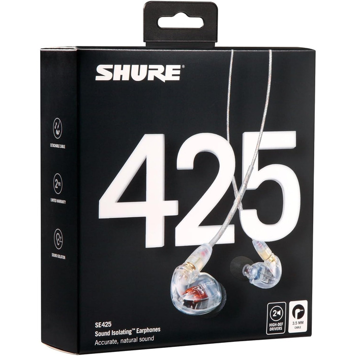 Звукоізоляційні навушники-вкладиші Shure SE425-CL з Dual HD MicroDrivers, прозорі безбарвні