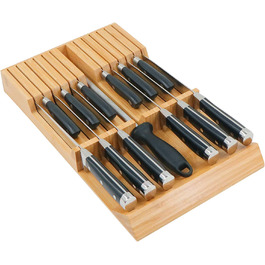 Бамбуковий органайзер для кухонних ножів з висувним ящиком, тримач для ножів для стейка з великою ручкою, без ножа, відповідний за розміром