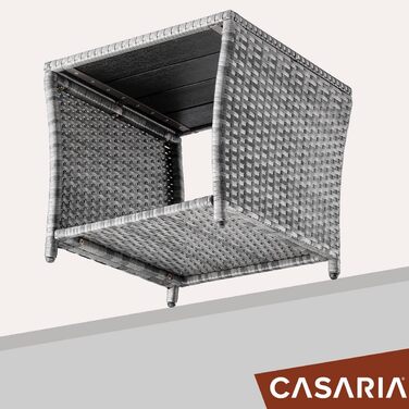 Столик з полі ротанга Casaria зі стільницею з ДПК, 45x45x40 см, 80 кг з навантаженням, стійкий до погодних умов, сірий