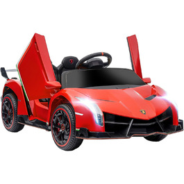 Дитячий електромобіль Lamborghini Veneno HOMCOM 12V з пультом, музикою, червоний, ліцензійний, знімна батарея, для дітей 3-6 років, фірмові двері-крила