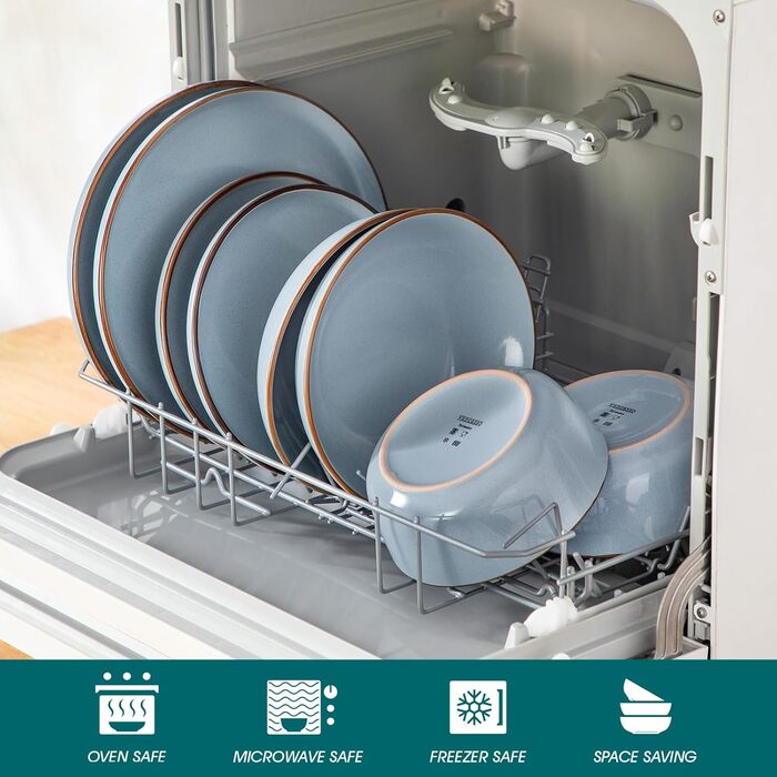 Набір посуду Steingut vancasso LOIRE 24тг. для 6 осіб: тарілки, супові тарілки, десертні тарілки, миски. Сучасний блакитний дизайн, безпечний для мікрохвильовки та посудомийної машини.