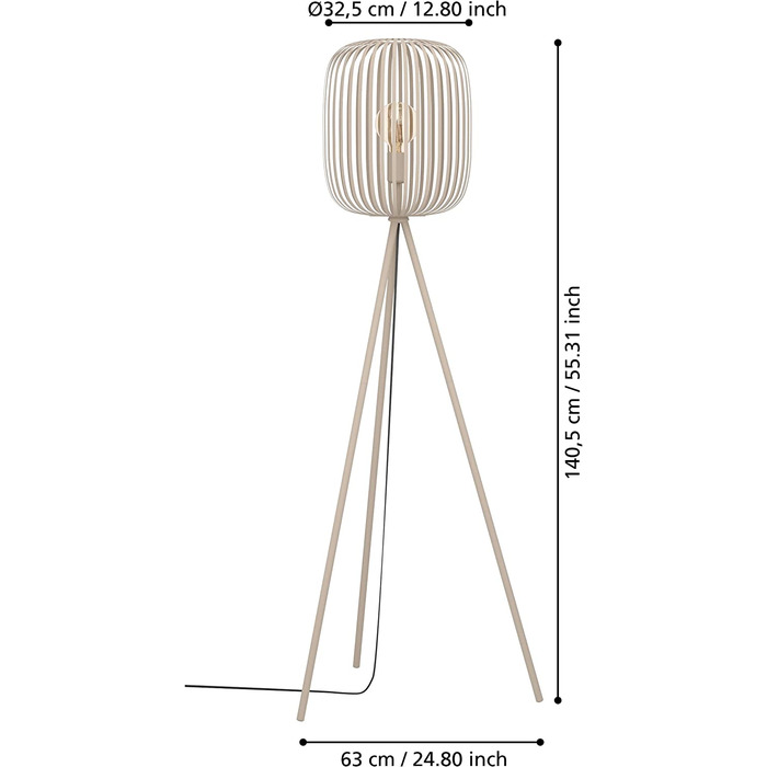 Торшер EGLO Tripod Romazzina, Пісочні кольори, Штатив, Цоколь E27, Метал, Світильник для вітальні