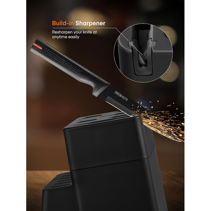 Набір ножів FOHERE 13 предметів з точилкою. Набір кухонних ножів з нержавіючої сталі з підставкою та інтегрованою точилкою (чорний)