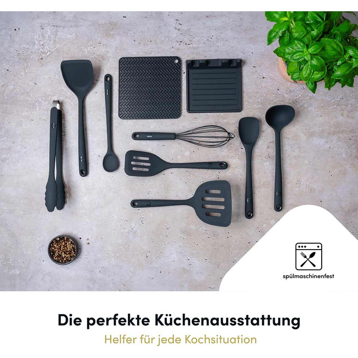 Набір кухонних аксесуарів Hoffmann Küchenhelfer-Set, 10 предметів, сірий, силікон, нержавіюча сталь, антипригарне покриття