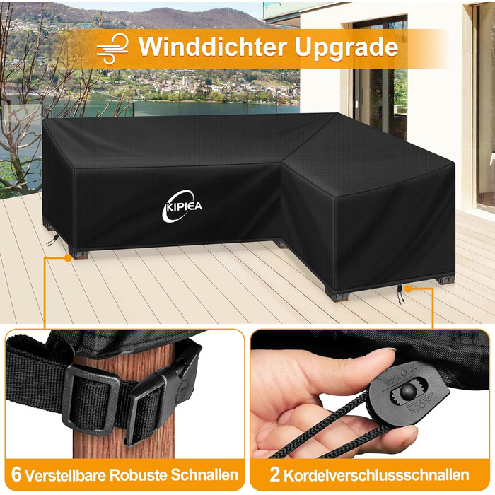 Водонепроникний чохол для сауви L-подібної форми Kipiea, 420D, для саду, захист від вітру, 250x250x85x78 см / 250x200x85x78 см