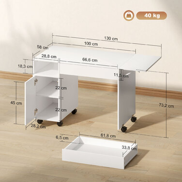 РОЛЬНИЙ КОМП’ЮТЕРНИЙ СТОЛ HOMCOM, СКЛАДНИЙ ПІСМО́ВИЙ СТОЛ З ШУХЛЯДОЮ ТА ШКАФЧИКОМ, ДСП, БІЛИЙ