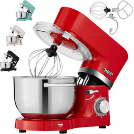 Кухонна машина Arebos 1500W з двома чашами з нержавіючої сталі (4.5L та 5.5L) | Кухонний міксер з набором насадок (крюк для тіста, вінчик, гак для збивання) та захистом від бризок | 6 швидкостей