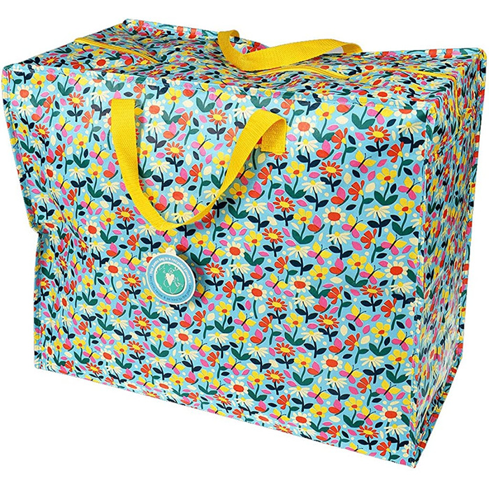 Гігантська сумка для покупок, перероблена сумка для покупок, гігантська сумка, універсальна сумка (Квіткова-Flower Power)