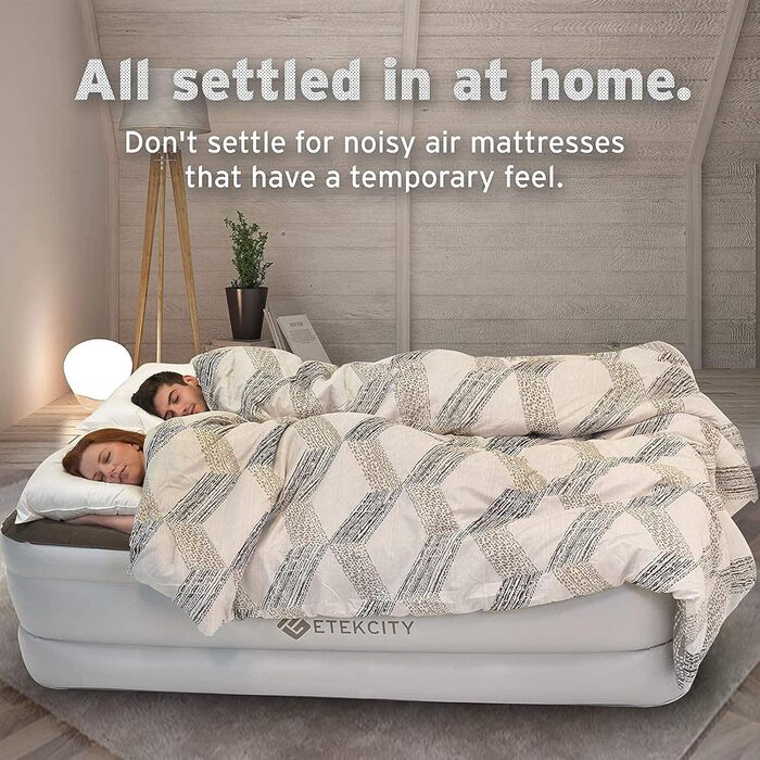 Надувне ліжко Etekcity EAM-ET2/EAM-DQE1: односпальне, для кемпінгу, 203x152x46 см, біле/коричневе