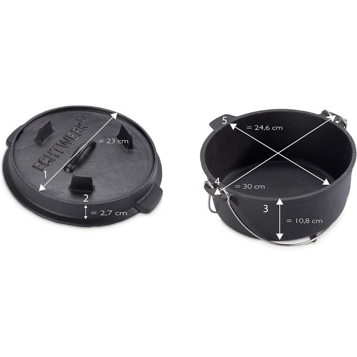 Нідерландський казанок Echtwerk Dutch Oven з чавуну, 4.9 л, готовий до використання, кришка-сковорода, для гриля, чорний, лімітована серія