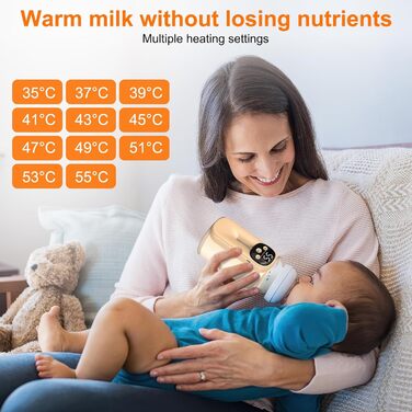 Підігрівач молока бездротовий з LED дисплеєм температури, 8000mAh, для дитячих пляшечок, в подорожах, 6 режимів, швидкий нагрів, USB-C зарядка, ізоляційний чохол для материнського молока, блакитний (жовтий)