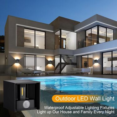 Klighten Зовнішня лампа з датчиком руху 12W, IP65, 3000K тепле біле світло, для внутрішнього та зовнішнього використання, регульований світловий потік, чорний колір