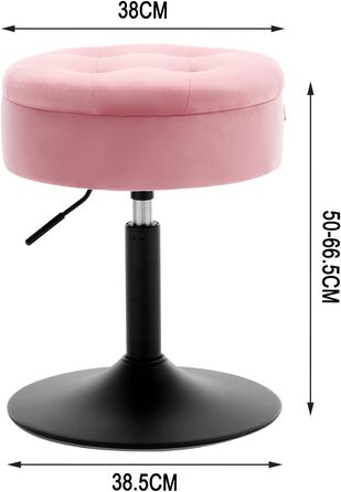 Стілець для туалетного столика WOLTU BH329sz-1, пуф з місцем для зберігання, регульована висота, обертається на 360°, рожевий, велюр