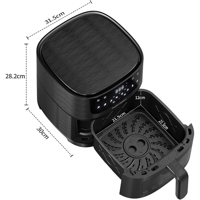 Фритюрниця повітряна 6л з вікном, без олії, 8-в-1, 30-200°C, 78 рецептів, антипригарне покриття, тиха робота