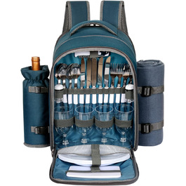 Набір для пікніка Hap Tim на 4 особи з термосумкою, деком, набором столових приборів та тримачем для вина (блакитний)