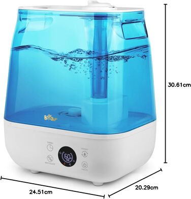 Ультразвуковий зволожувач повітря Bear 6L з верхнім наповненням, таймером, нічним режимом та аромадифузором, подвійна форсунка 360°, низький рівень шуму 28дБ, для дітей та рослин