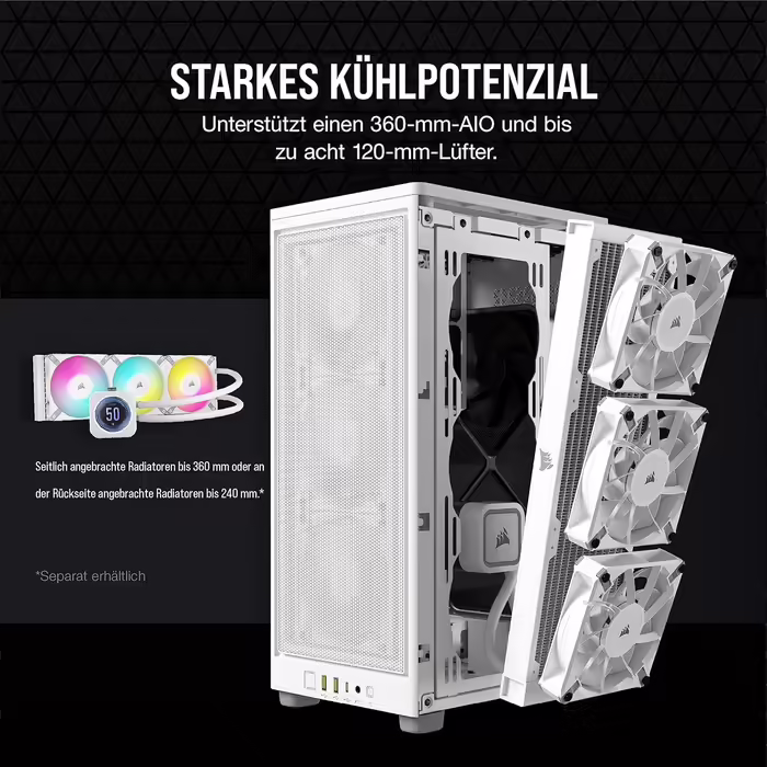Корпус для ПК Corsair 2000D Airflow Mini ITX, білий, три слоти для GPU, сітчаста сталь, оптимізований для охолодження, сучасні порти на фронті