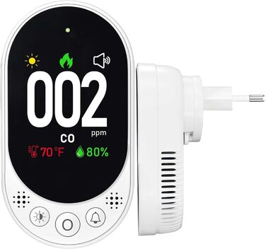 Детектор чадного газу 3-в-1 з HD-дисплеєм, візуальним та звуковим сигналом (CO-метр, температура, вологість) для дому та подорожей