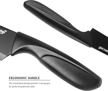 Набір кухонних ножів Hecef 15 предметів з бруском, чорний, з антипригарним покриттям, можна мити в посудомийній машині, самозаточуваний брусок, ергономічні ручки, кухонний набір ножів для початківців та кулінарів-ентузіастів