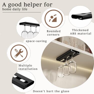 Набір тримачів для келихів Vaisoeny (4 шт.) - кріплення під шафу, без свердління, чорний