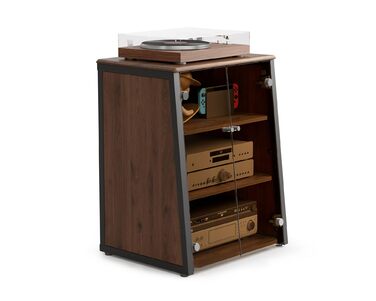 FITUEYES СТЕЛЖ-стійка HiFi з дверцятами з скла, стіл для програвачів, регульовані полиці для аудіообладнання (66 x 65 x 81 см)