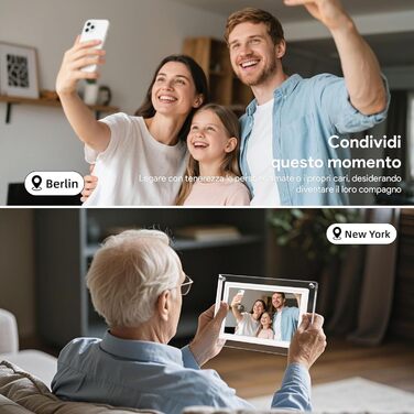 Цифрова фоторамка 15.6 дюймів з Wi-Fi, HD IPS сенсорний екран 1920x1080, 32ГБ пам'яті, підтримка Frameo App, автоматичний поворот зображення