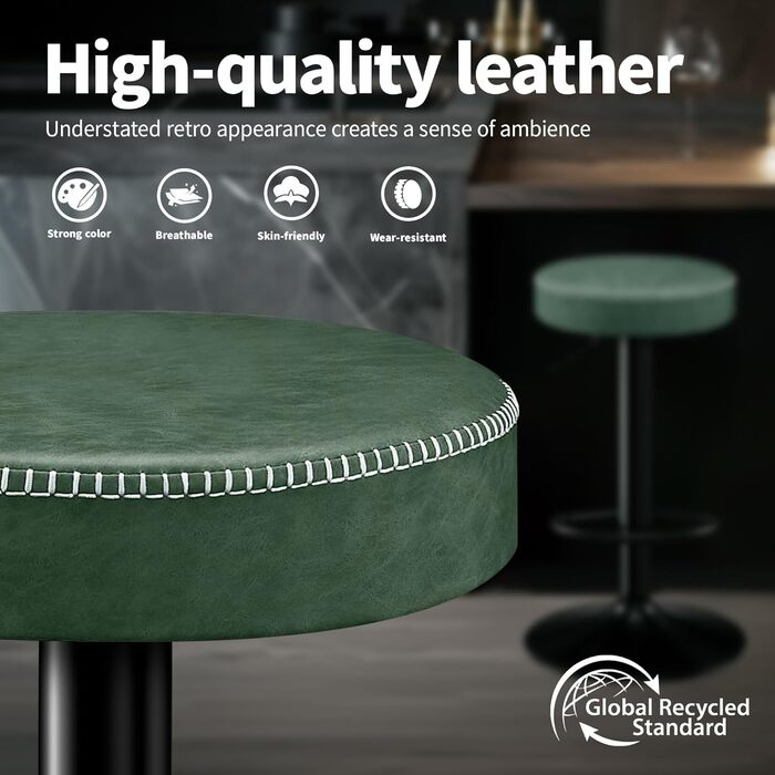 Набір з 2 барних стільців з мікрофібри, обертаються на 360°, витримують до 150 кг, зелені