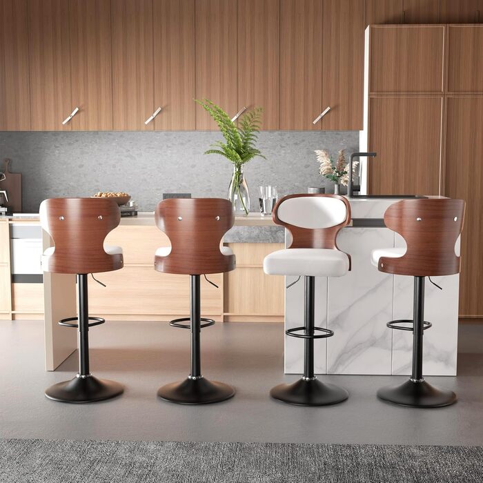 Барний стілець Hawthyhome з підніжкою та спинкою • 4 шт. у наборі • Дуб • Зручний для кухні, бару, лобі • 360° обертання