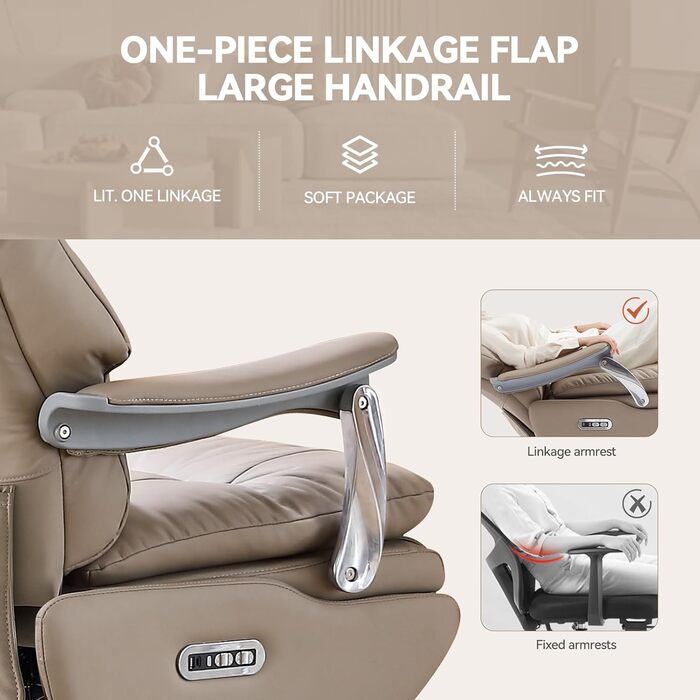 Крісло для офісу EMIAH з масажем, ергономічне електричне крісло з підніжкою, велике крісло для комп'ютера, крісло Zero Gravity, крісло-реклайнер для дому (Хакі), еко-шкіра