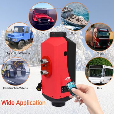 Дизельний обігрівач 8kW 12V з Bluetooth, LCD дисплеєм та пультом дистанційного керування для автодому, авто, човна, каравану, червоний