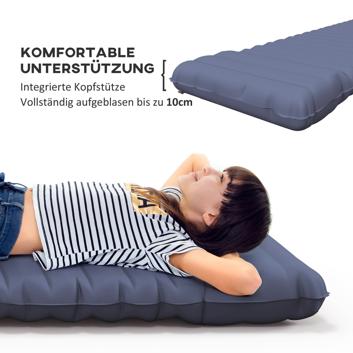 Водовідштовхувальний повітряний матрац Outsunny Camping Sleeping Mattress з сумкою для перенесення ножного насоса синій до 80 кг для активного відпочинку