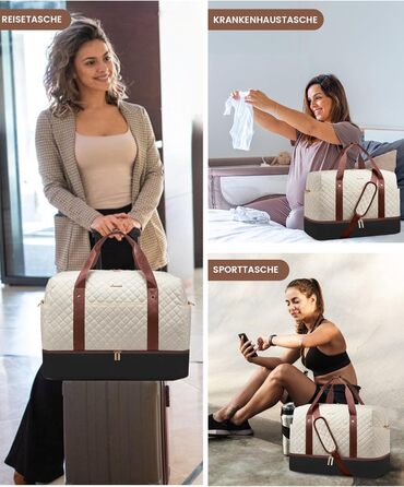 Спортивна сумка LOVEVOOK для жінок з відділенням для ноутбука, 40л, Gym Bag, Travel Duffle, для подорожей, фітнесу, клініки, лікарні (чорний+бежевий+коричневий, з відділенням для взуття)