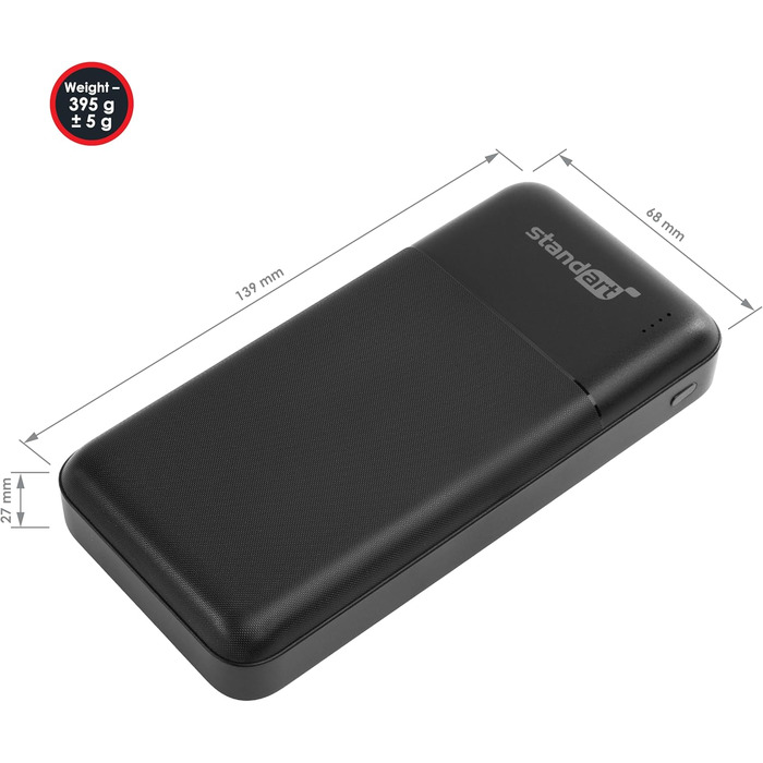 Повербанк Standart 20000mAh USB C, Micro USB, 2xUSB Швидка зарядка Світлодіодний дисплей Чорний