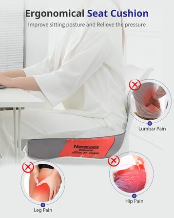 Велике сидіння з піною з пам'яті, ергономічна подушка для офісного крісла для зняття тиску, подушка для полегшення болю в ішіасі з протиковзкими гумовими точками, дихаюча подушка для ігрового крісла (Сірий)