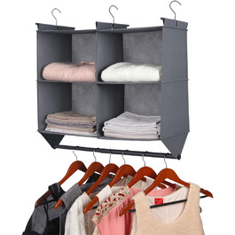 Органайзер для підвісних шаф MAX Houser, 4 секції, органайзер для підвісних шаф з вішалкою для одягу, складні полиці для зберігання речей з 3 металевими гачками (сірого кольору)