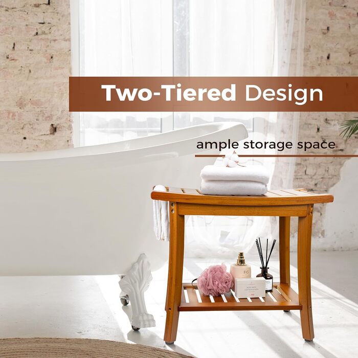 Банкетка для душу Utoplike з бамбука, коричнева, з ручками та полицею для зберігання, дерев'яний стілець для ванної кімнати, органайзер для рушників, спа-процедур та організації