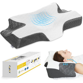 Ортопедична подушка Joynox для голови, Подушка з піни з ефектом пам'яті, ергономічна подушка, Подушка для сну, шийні білки, Подушка для болю в шиї, Подушка для підтримки шиї для тих, хто спить на боці, 64 х (12,5/10,5) х 36 см білого кольору
