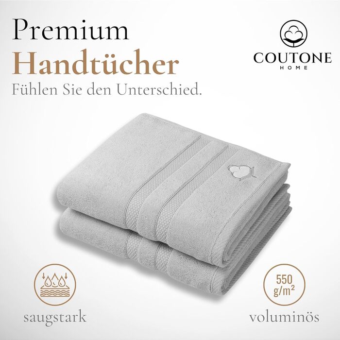 Набір рушників COUTONE Home Premium 2 50x100 см Extra Soft & Absorbent, 100 бавовна (сріблясто-сірий)