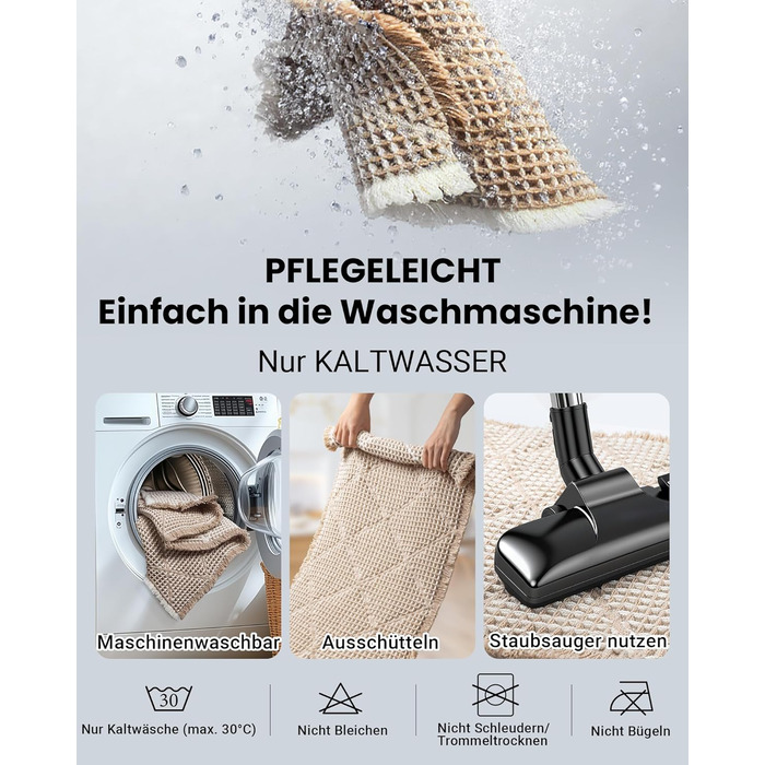 Набір килимків для ванної кімнати (2 шт.) - великий та середній, неслизькі, пранні, бохо-стиль, 51x120 см + 46x77 см, коричневий