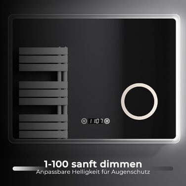 EMKE® LED дзеркало для ванної кімнати 80x60 см з підсвічуванням, сенсорне, регулювання яскравості, протитуманне, 3 кольори світла, годинник, IP44