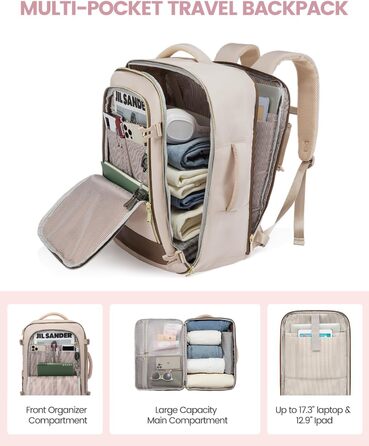 Рюкзак LOVEVOOK для ручної поклажі літака, жіночий, водонепроникний, з відділенням для взуття, 40L, 45x36x20, для ноутбука 17 дюймів, Carry on Luggage (сірий, білий, кавовий)