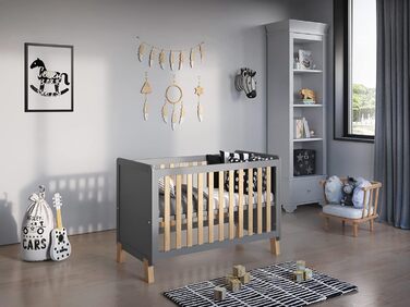 Дитяче ліжко-приліжкове Love For Sleep 120x60 з матрацом з піною Aloe Vera сірого кольору, дуб Francis. Ліжко для новонароджених, збірна конструкція, збірка за 5 хвилин.