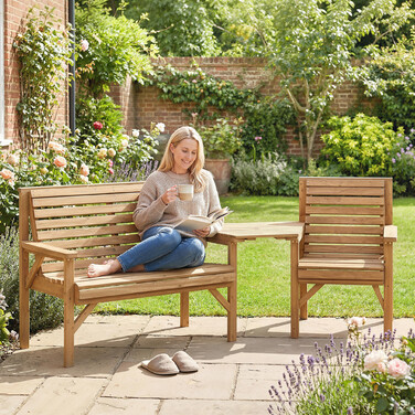 Набір садових стільців (3 шт.), меблі для балкона з отвором для парасольки, садові стільці, лавка, знімний стіл 121x65x90 см, натуральне дерево