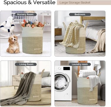 Великий міцний кошик для білизни з плетеного матеріалу сірого/бежевого кольору (D38H50cm)