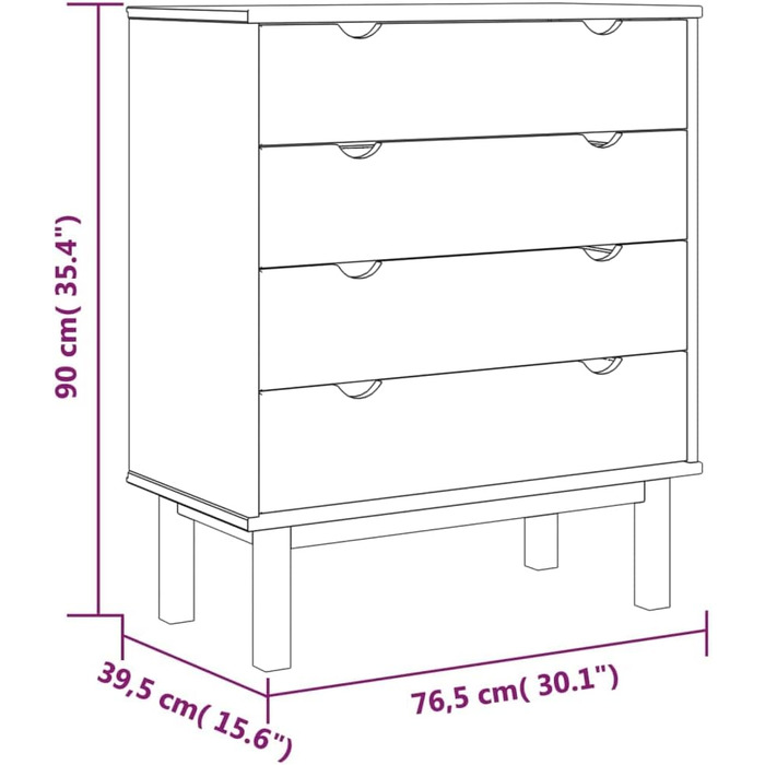 Шухляда Комод Масив Сосна 76.5x39.5x90см Коричневий/Сірий