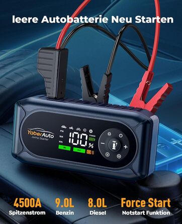 Powerbank для автомобіля YaberAuto AP02 з компресором, 150PSI, 4500A, LED ліхтар 500 люмен, LCD дисплей 3.3