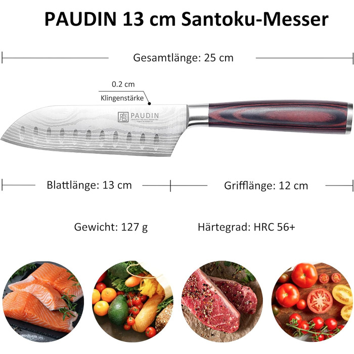PAUDIN Кухонний ніж шеф-кухаря, 20 см, з високоякісної нержавіючої сталі, професійний, універсальний, з ергономічною ручкою