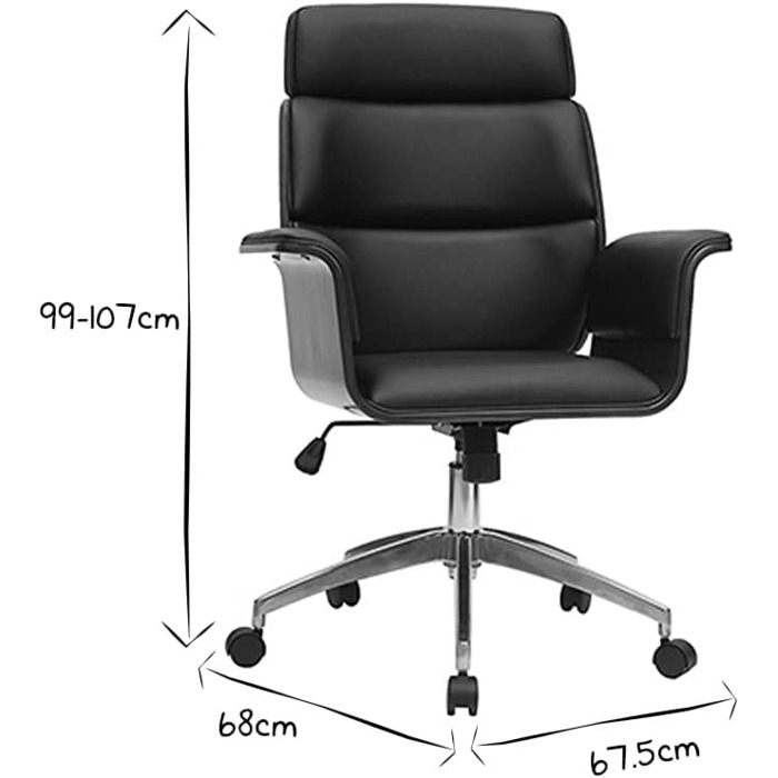 Офісний крісло Miliboo Design, чорний колір, з елементами темного дерева, модель Elon