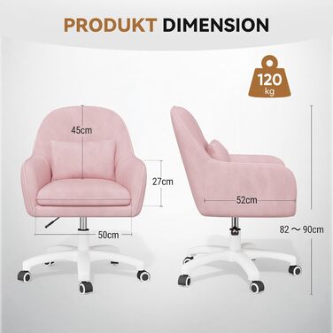 Крісло Aivermeil для дому та офісу, оксамитове, з підголівником, поворотне, регульоване по висоті, ергономічне, для робочого кабінету, спальні, до 120 кг (Рожеве)